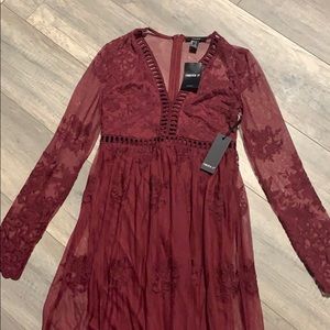 Burgundy long lace dress